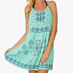 Women's Smocked back Dress Aztec Print Beach Cover up Dress